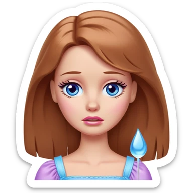 Barbie girl Chestnut Shoulder-length hair and blue eyes is In pale purple crying with tears  sticker