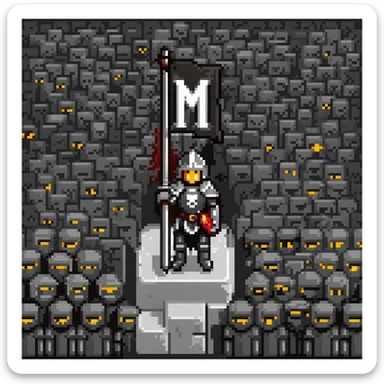 crowd of black knights with a black flag with letter M sticker