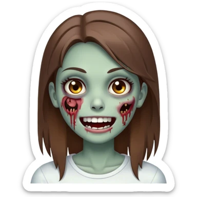 Zombie girl with brown hair brown eyes straight hair white skin with closed mouth and beautiful smile sticker