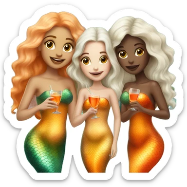 Three beautiful mermaids (light skin) drinking aperol sticker