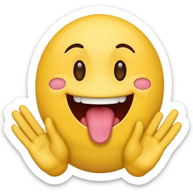 emoji with tongue sticking out and hands beside it   sticker