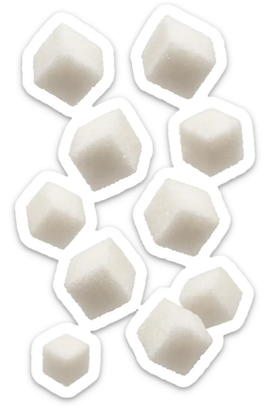 zollette di zucchero fluttuano in aria, iperrealistica 4k, isolato su sfondo bianco sticker