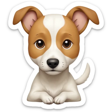 a full body facing front on of a buff white beagle cross jack russell terrier looking dog the size of a kelpie with light brown long ears resting on its face and a light brown patch above one eye and a large snout. the rest of the dog is completely white.  sticker