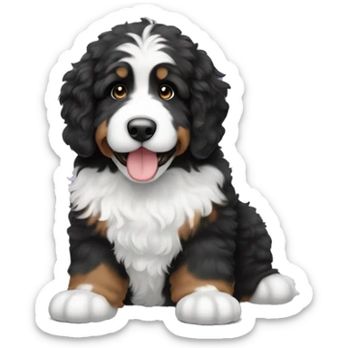 big fluffy black and white bernedoodle sticker