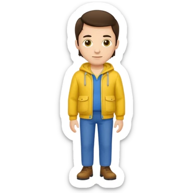 brunette man with yellow dutch clothing sticker