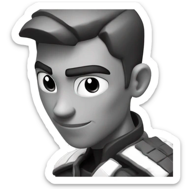 Omnitrix explaining something with moving hand, cloth colour black and white, portrait sticker