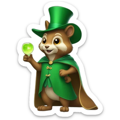 A_squirel_magician_with_a_green_cape sticker