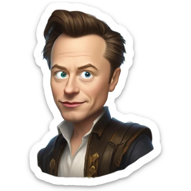 Warcraft Gem collecting Elon Musk in Uncle Scrooge style, oil paint, mysterious eyes, intricate lips, masterpiece pose, odd perspective, beautiful, desirable, logical sticker