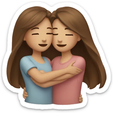 two girl best friends hugging, both with brown hair  sticker