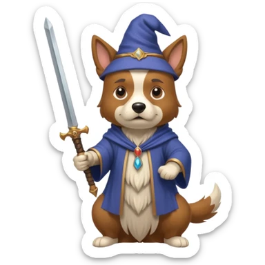 Dog wizard pulling a sword out of a stone sticker
