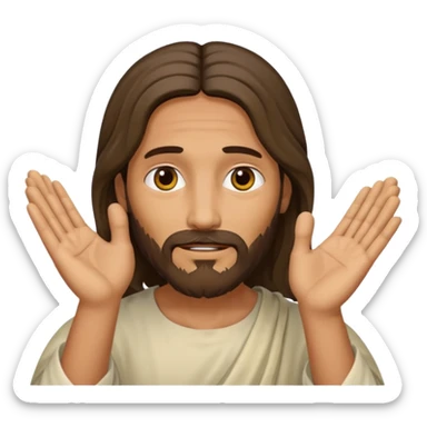 my workmate accidentally misspelled "Jesus christ" as "Jesbus christ", make an emoji of jesus with his hands on his face looking like hes ironically in pain sticker