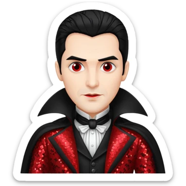 Count Dracula from Universal Monsters with jet black hair, black and red sequin outfit  sticker