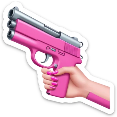 White girl hand with pink nails holding a pink gun sticker