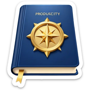 A navy blue productivity book with gold details, chart with upward trend aura, radiating productivity, strategy, and success in motion- sticker