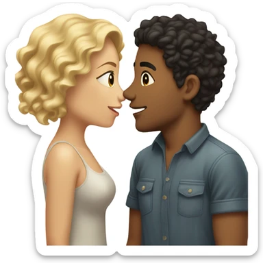 blonde wavy hair girl and Latino boyfriend with dark hair kissing sticker