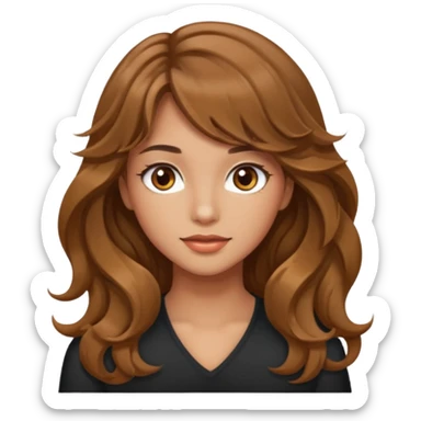 beautiful girl with wavy long hair and side-swept bangs, tan skin, and hazel eyes sticker