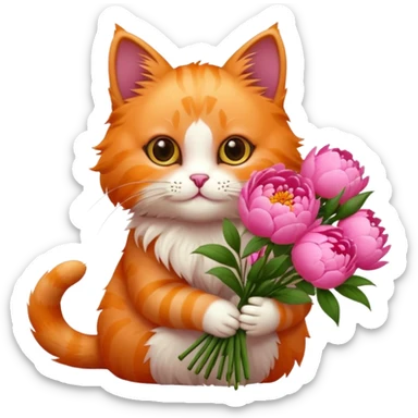 Cute cat Handing pink peonies like reaching a hand and handing them out a bouquet of them not a physical hand the cats hand  sticker