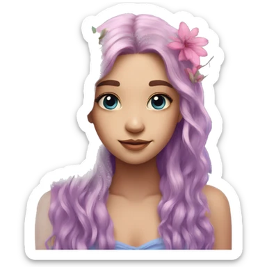 Beautiful, flower, fairy, pink, blue, purple, long hair, big wings sticker