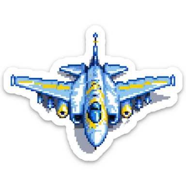 Ukrainian Su-27 fighter jet with blue and yellow national colors, airforce sticker