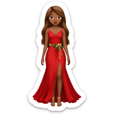 woman brown skin long hair red holiday gown full body sticker