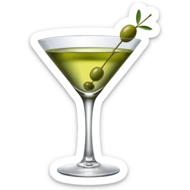 martini glass with 3 olives. no straw, just 1 stick that the olives will be stuck on. olives should have the same size. no leaves at all. liquid should be more white/clear than green sticker