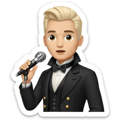 cinematic - in details ultra HD portrait of musician Falco - wearing black tailcoat and sings on a retro antique microphone sticker