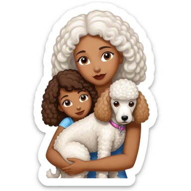White standard poodle and long-Straight hair brown-skinned woman embrace sticker
