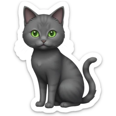 full body view of beautiful female solid dark grey cat with green eyes, grey face, white toes and white patch on chest sticker