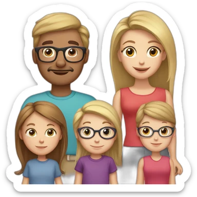 Family of 5 blonde mom, light brown hair dad with glasses, 8 year old blonde girl with glasses, 4year old light brown hair boy and 1 year old light brown hair girl sticker