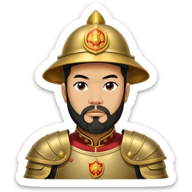 ​Cinematic Realistic Portrait of Trần Hưng Đạo, depicted as a revered Vietnamese general with his characteristic traditional Vietnamese beard and historic armor, his determined gaze illuminated by dramatic historical lighting that evokes his legendary martial spirit and leadership, sticker