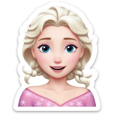 Cinematic Adorable Elsa Portrait Emoji, Giggling as tiny snowflakes swirl around her, cheeks flushed pink from the cold, eyes twinkling with warmth, a heart-melting mix of beauty and playfulness! sticker