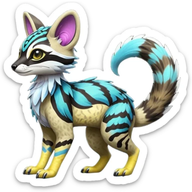 Rare realistic exotic cute epic pretty beautiful handsome gorgeous aesthetic colorful vibrant Vernid-Protogen-Primagen-Wickerbeast-Genet-Trico-species-Fakemon-hybrid-creature by LiLaiRa, beautiful intricate markings, full body sticker