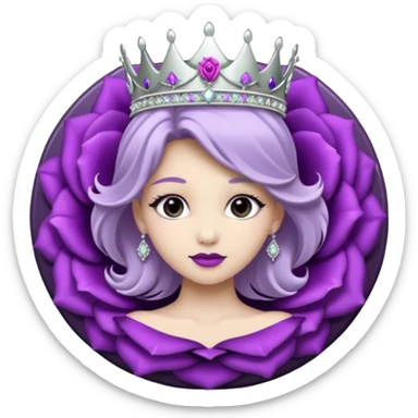 Purple rose flower, silver circle plaque, silver tiara sticker