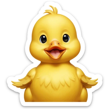 Cinematic Cute Yawning Yellow Baby Duck Portrait Emoji, Head tilted slightly with a dramatic, wide-open yawn, showcasing a soft, downy yellow coat with little drooping wings, round eyes barely open in drowsy contentment, Simplified yet irresistibly adorable features, highly detailed, glowing with a soft, cozy glow, high shine, relaxed yet expressive, stylized with a touch of whimsical charm, bright and endearing, soft glowing outline, capturing the essence of a sleepy yet affectionate duckling, so drowsy it feels like it could stretch out of the screen and curl up for a nap! sticker