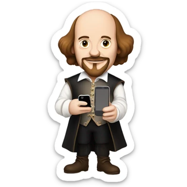 William Shakespeare holds a cell phone in his hand sticker