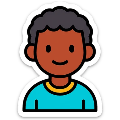 black kid, simple and friendly, lineal color icon with black outlines sticker