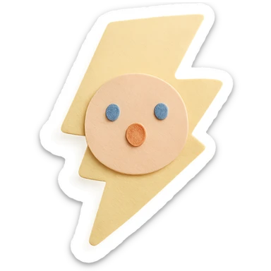 cute soft yellow lightning bolt, surprised face, no limbs, full body, soft pastel colors, paper craft style sticker