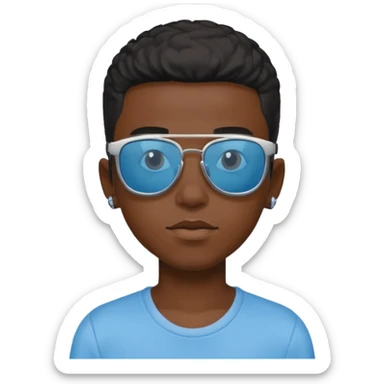 Un garçon noir avec des lunettes de soleil un peu bleu avec un cadran plutôt carré et SANS QU’ON VOIT SES YEUX. Et au dessus de sa tête il y a écrit BOUSs on dois pas voir ses yeux sticker