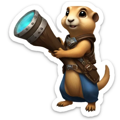 Prairie dog from World of Warcraft holding abazooka bigger than him sticker