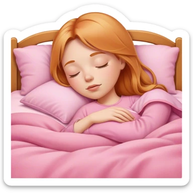 strawberry blonde straight hair girl asleep in pink bed sticker