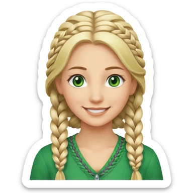 woman, long blond hair,green eyes, smiling, one braid to the side sticker