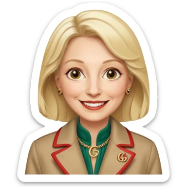 she is about 65 years old with blond hair, likes gucci, is a phd in cardiology and she does not wear glasses or a lab coat or carry a stethoscope but wears gucci coats sticker