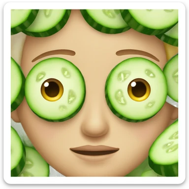a standard emoji face with cucumber slices for eyes sticker