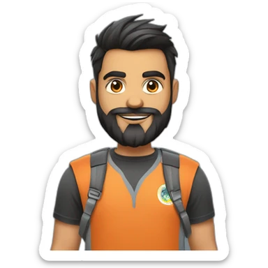 indian guy, software developer, has beard, little chubby, fair, fade cut hair, has a dog near him, 25 year old guy, base it on Virat kohli sticker