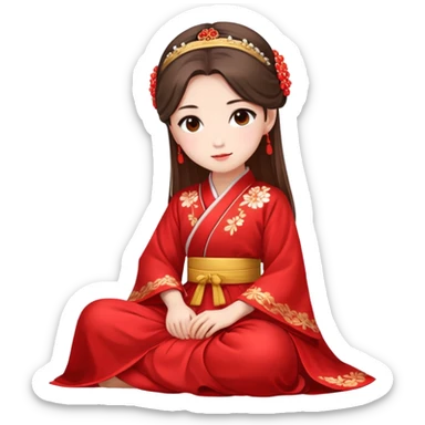 Beautiful girl wearing red Hanfu wedding dress sitting sticker