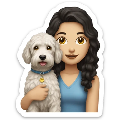 black haired white girl with labradoodle dog sticker