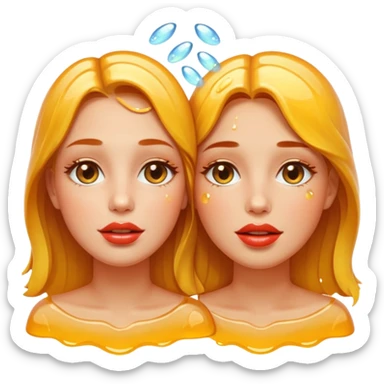 portrait two women wet faces and honey gloss lips touching, fireflies glowing sticker