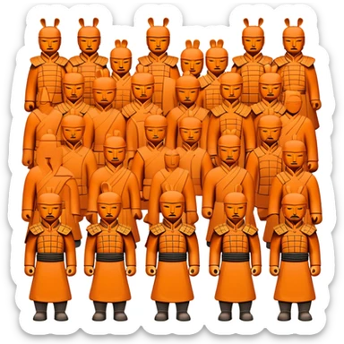 Terracotta Army Xi'an, simplified emoji style with bold outlines and bright colors, cartoon style ancient warrior statues lined up sticker