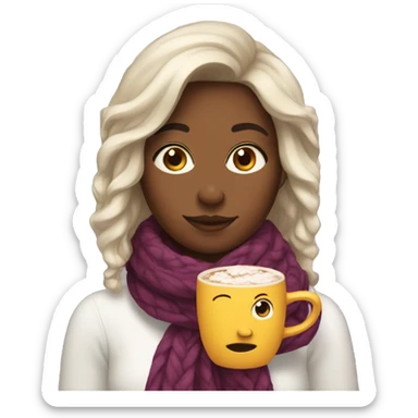 A Girl with a blowout hair and a scarf and a hot chocolate  sticker