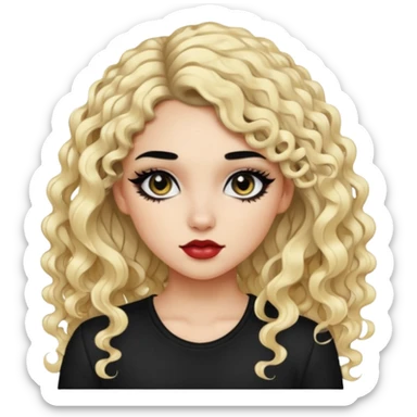 split dye leftside blonde rightside black hair, baddie, pretty makeup, black eyeliner, long curly hair sticker